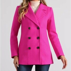 Allegra K Pink Long Sleeve Double Brested Button Winter Pea Coat XL